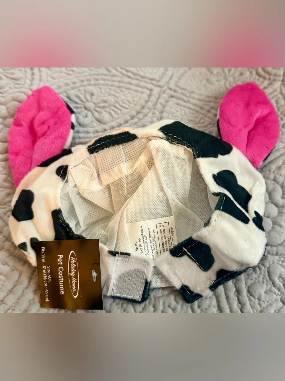 🐾 Plush Pink & Cream Cow-Print Pet Headband With Bright Pink Ears